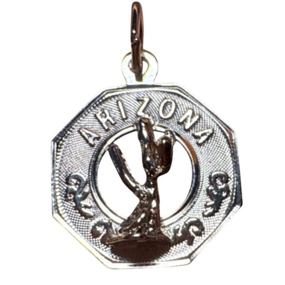 Arizona Cactus Octagon Sterling Silver Pendant Charm By CREA